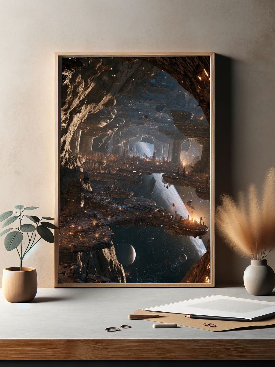 Alien Cavern Cityscape Sci-Fi Print. — room view 2