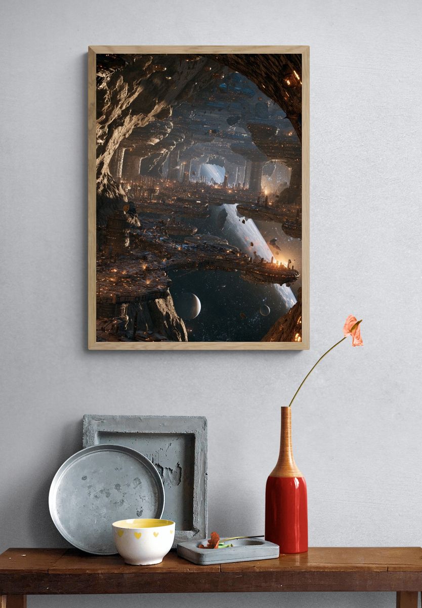 Alien Cavern Cityscape Sci-Fi Print. — room view 3