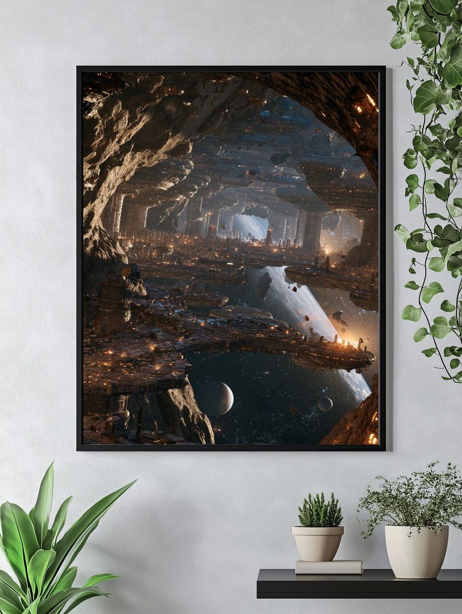 Alien Cavern Cityscape Sci-Fi Print. — room view 4