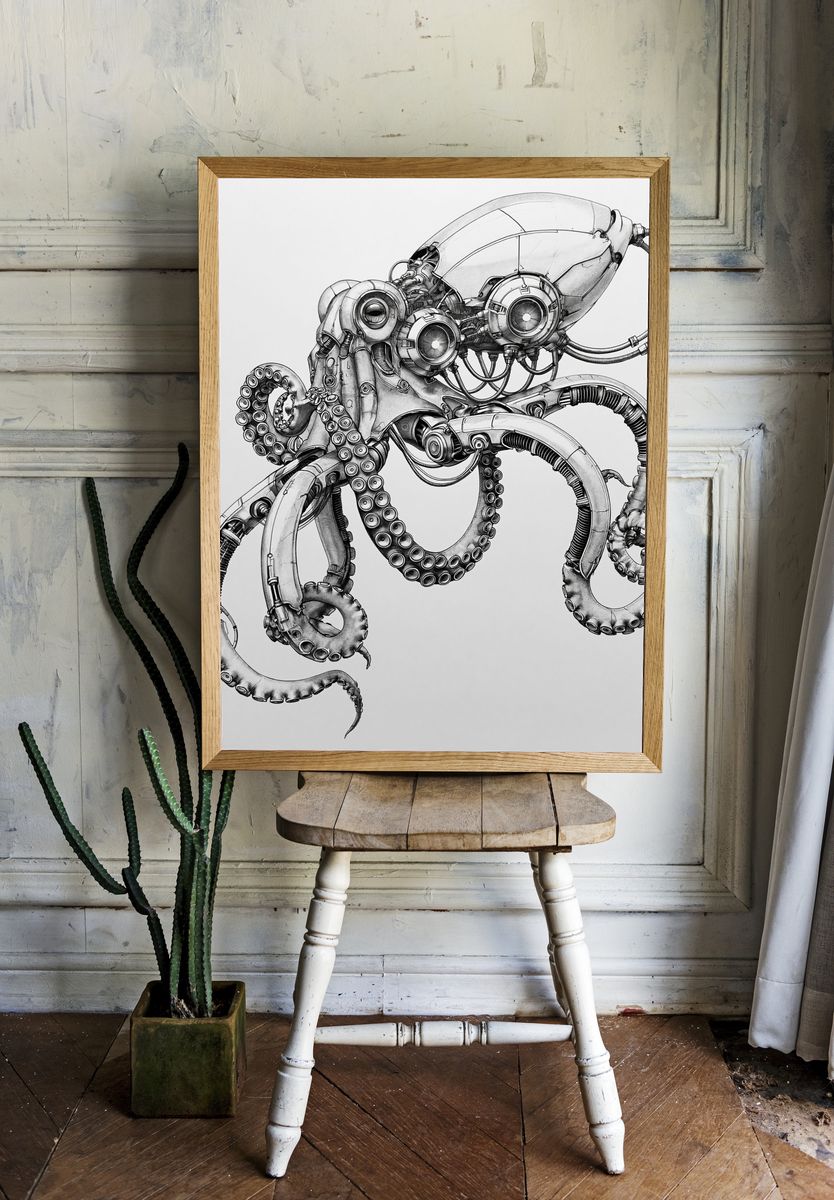 Mechanical Octopus Ink Poster. — room view 1