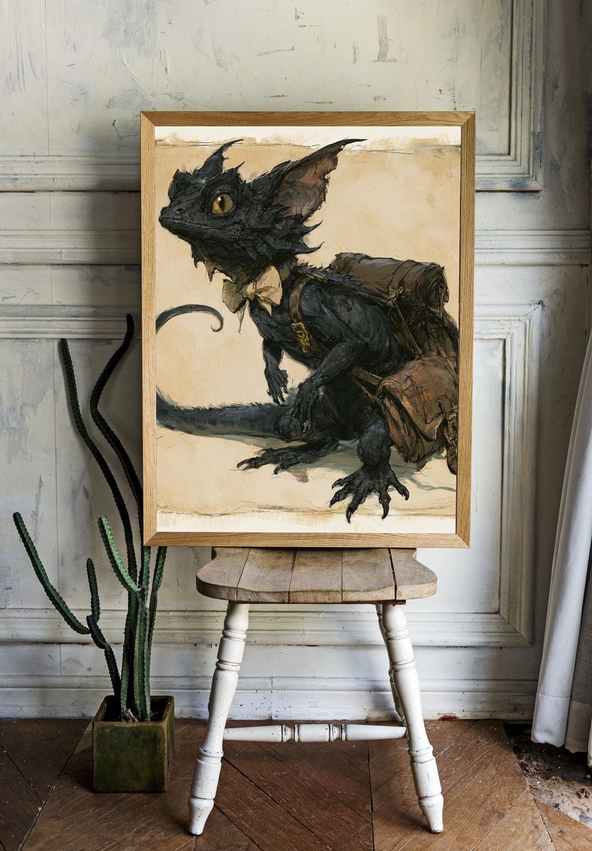 Black Cat Traveler Illustration Poster. room preview