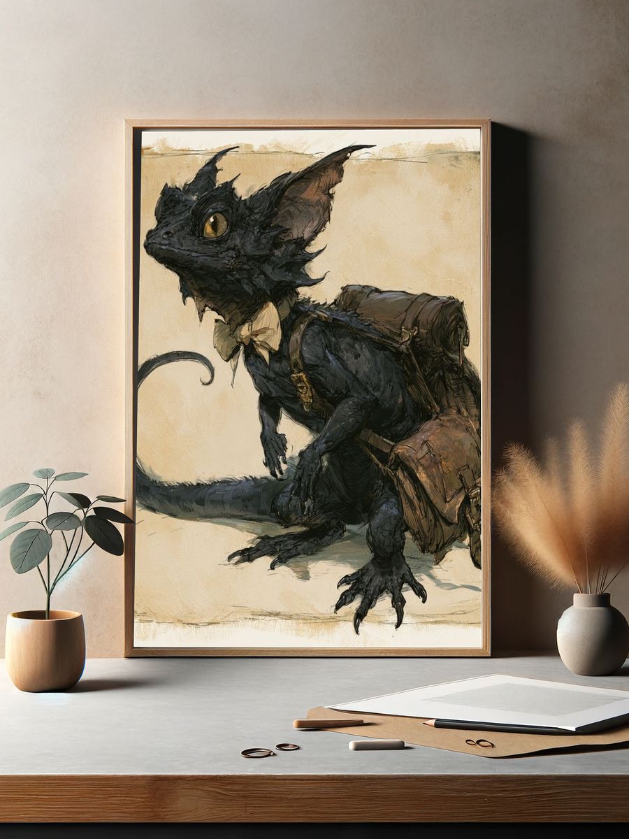 Black Cat Traveler Illustration Poster. — room view 2