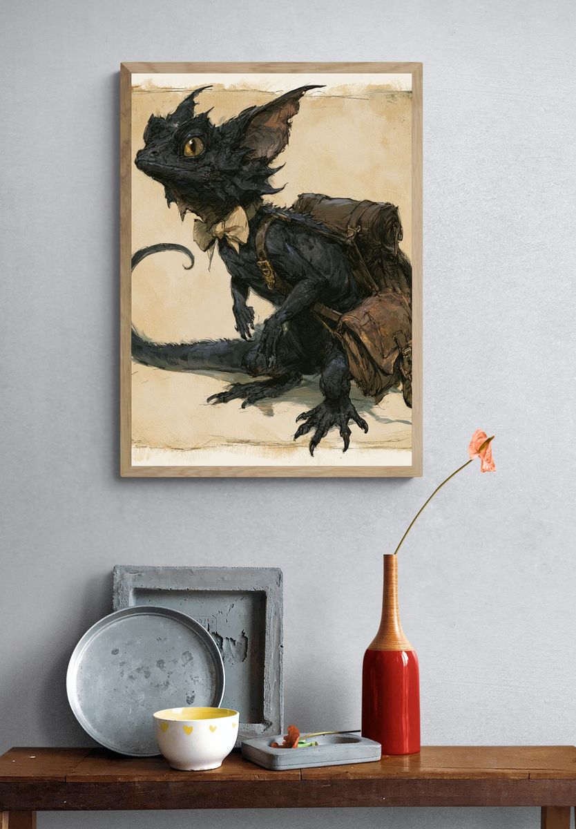 Black Cat Traveler Illustration Poster. — room view 3
