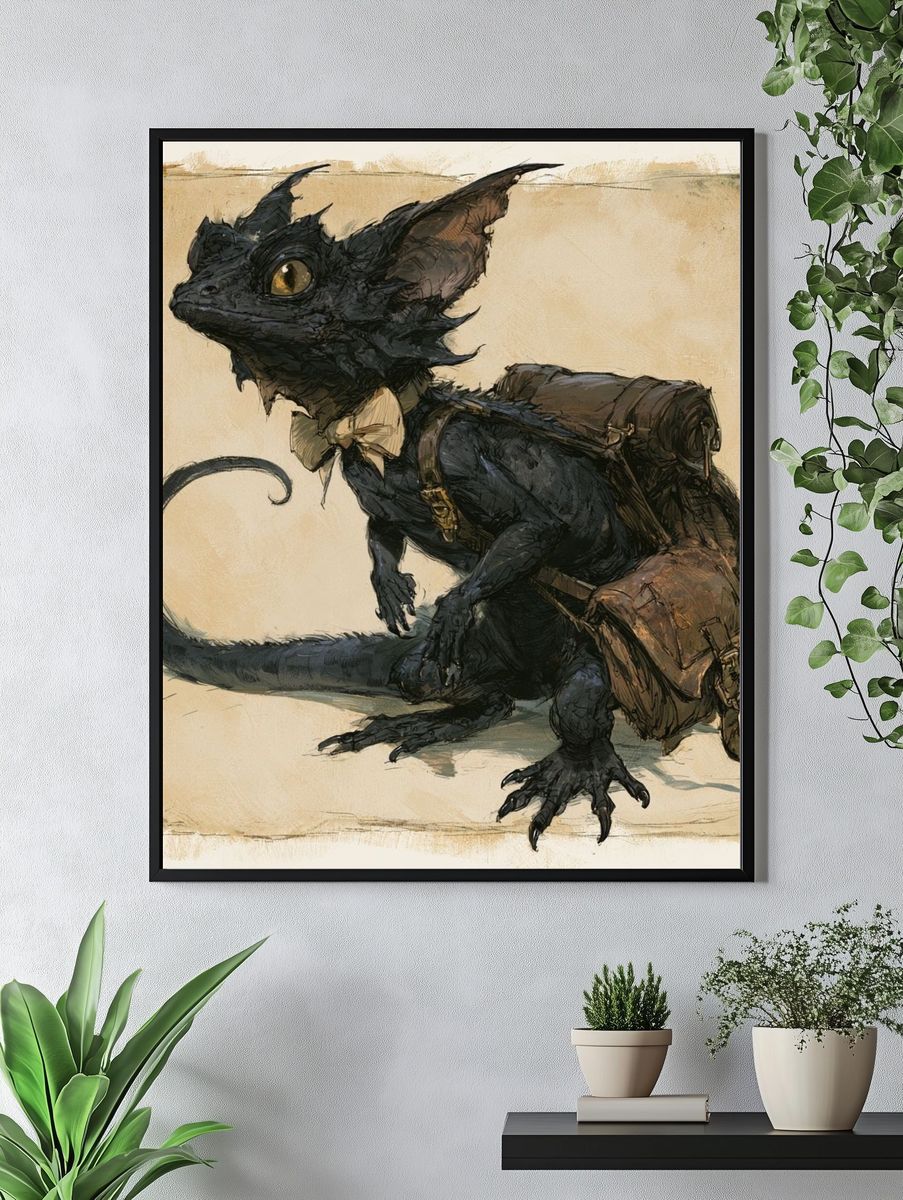 Black Cat Traveler Illustration Poster. — room view 4