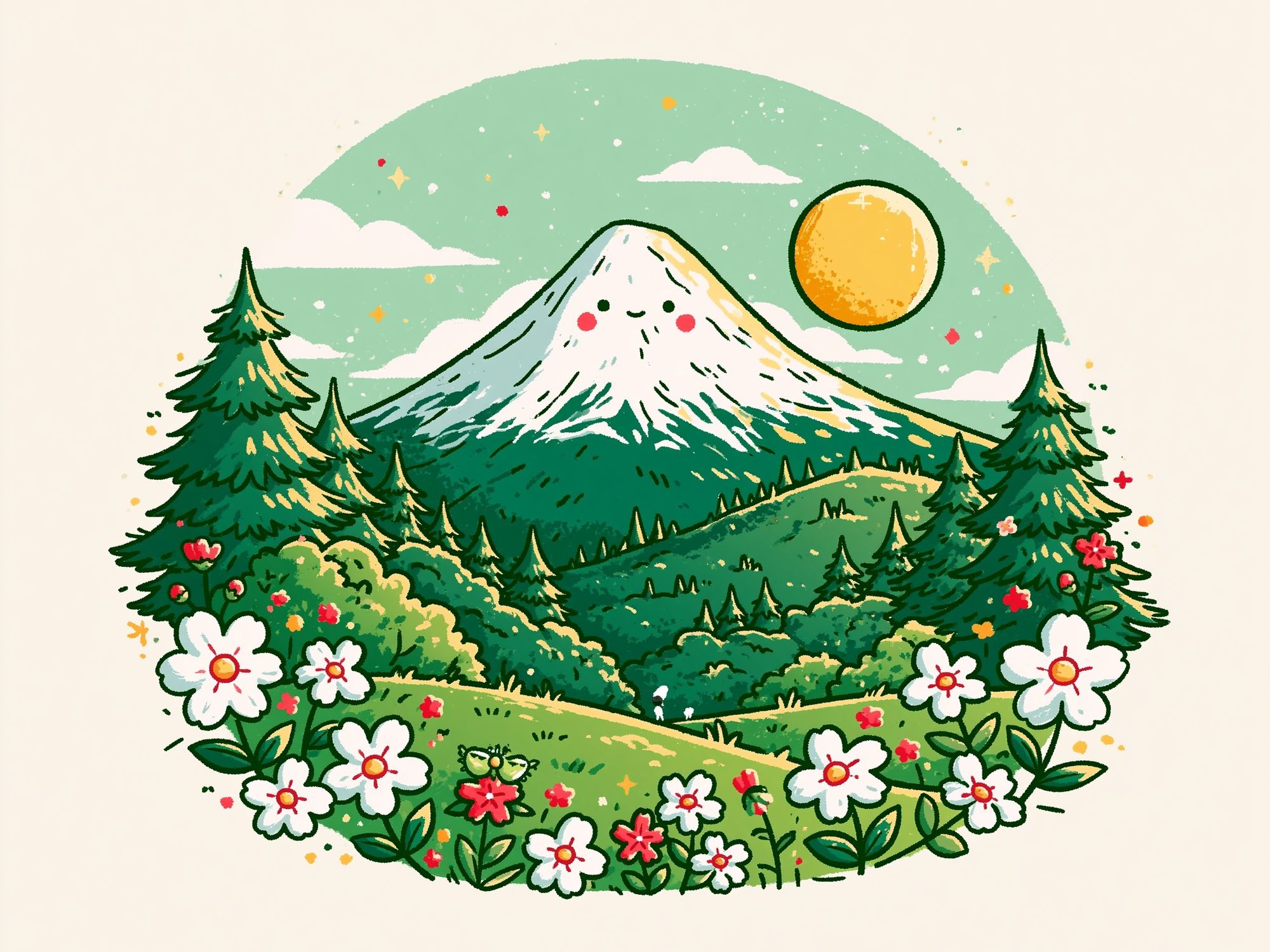 Whimsical Mountain Landscape Print. poster detail