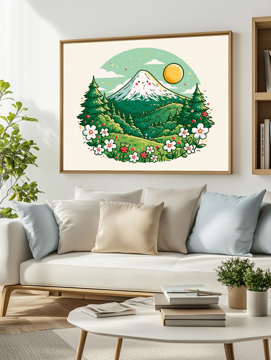 Whimsical Mountain Landscape Print. — room view 2