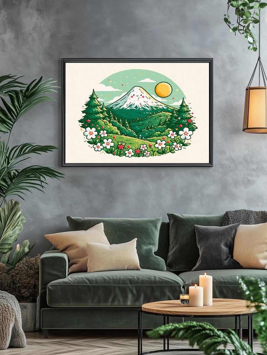 Whimsical Mountain Landscape Print. — room view 4