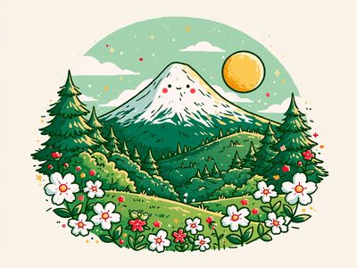 Whimsical Mountain Landscape Print. poster