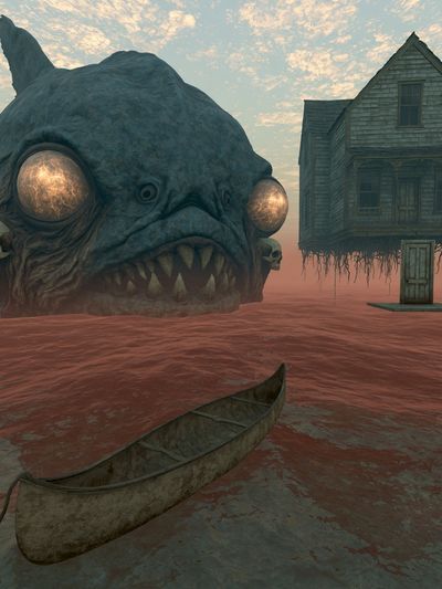 Surreal Sea Monster House Print. poster