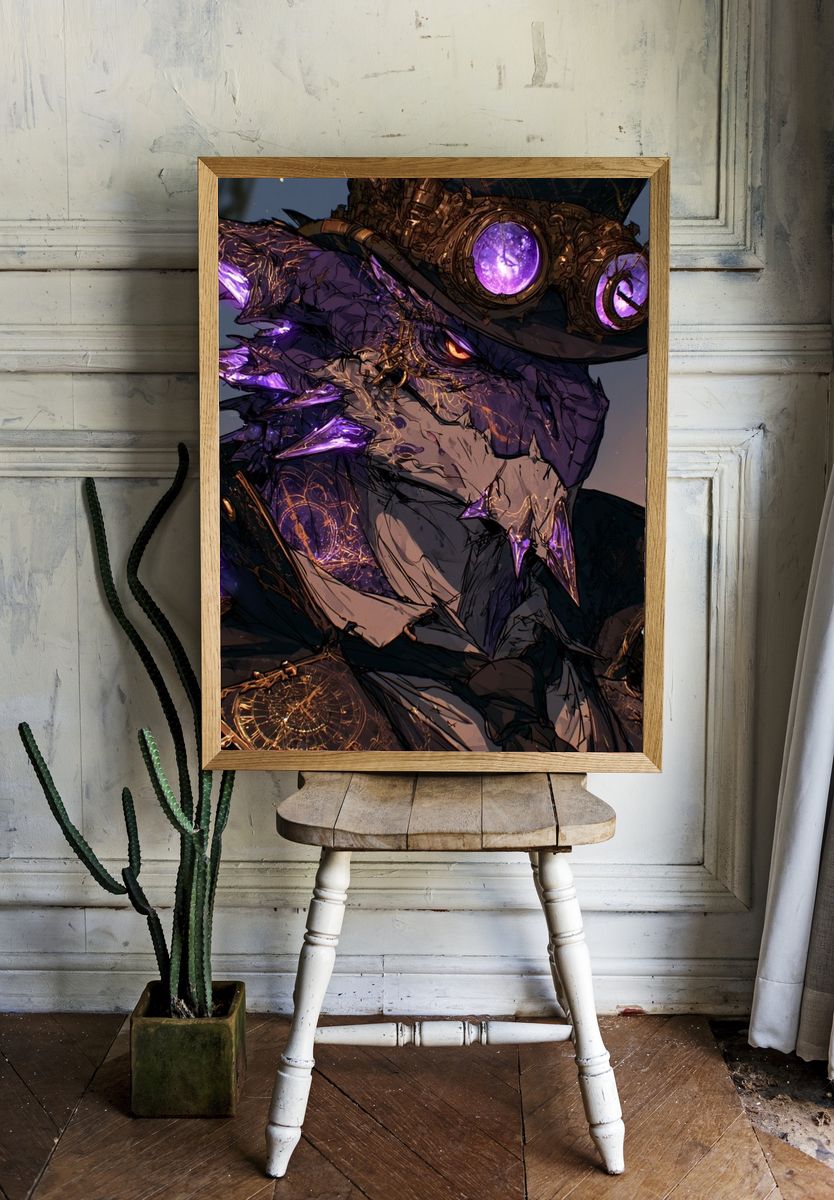 Steampunk Dragon Portrait Poster. — room view 1