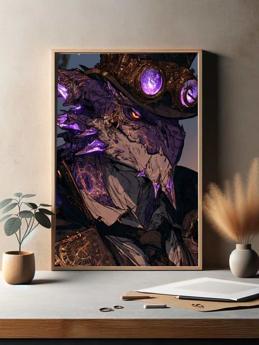 Steampunk Dragon Portrait Poster. — room view 2