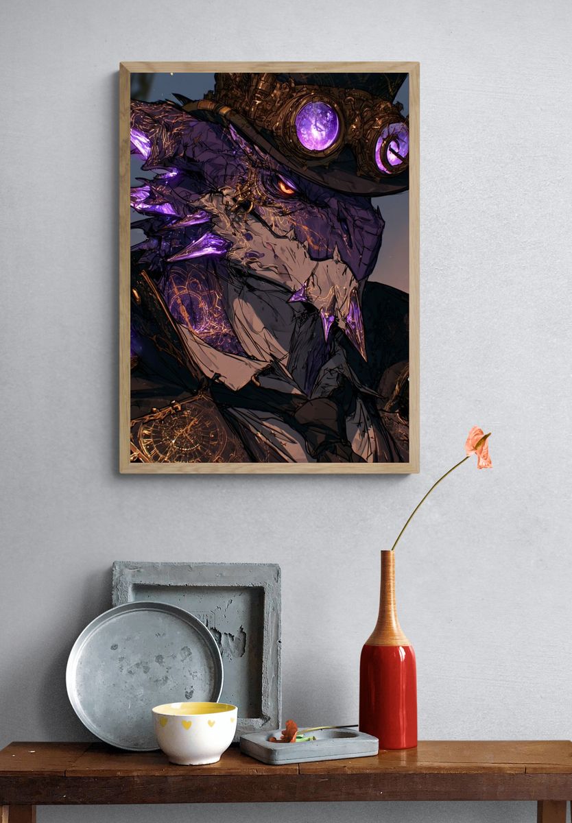 Steampunk Dragon Portrait Poster. — room view 3