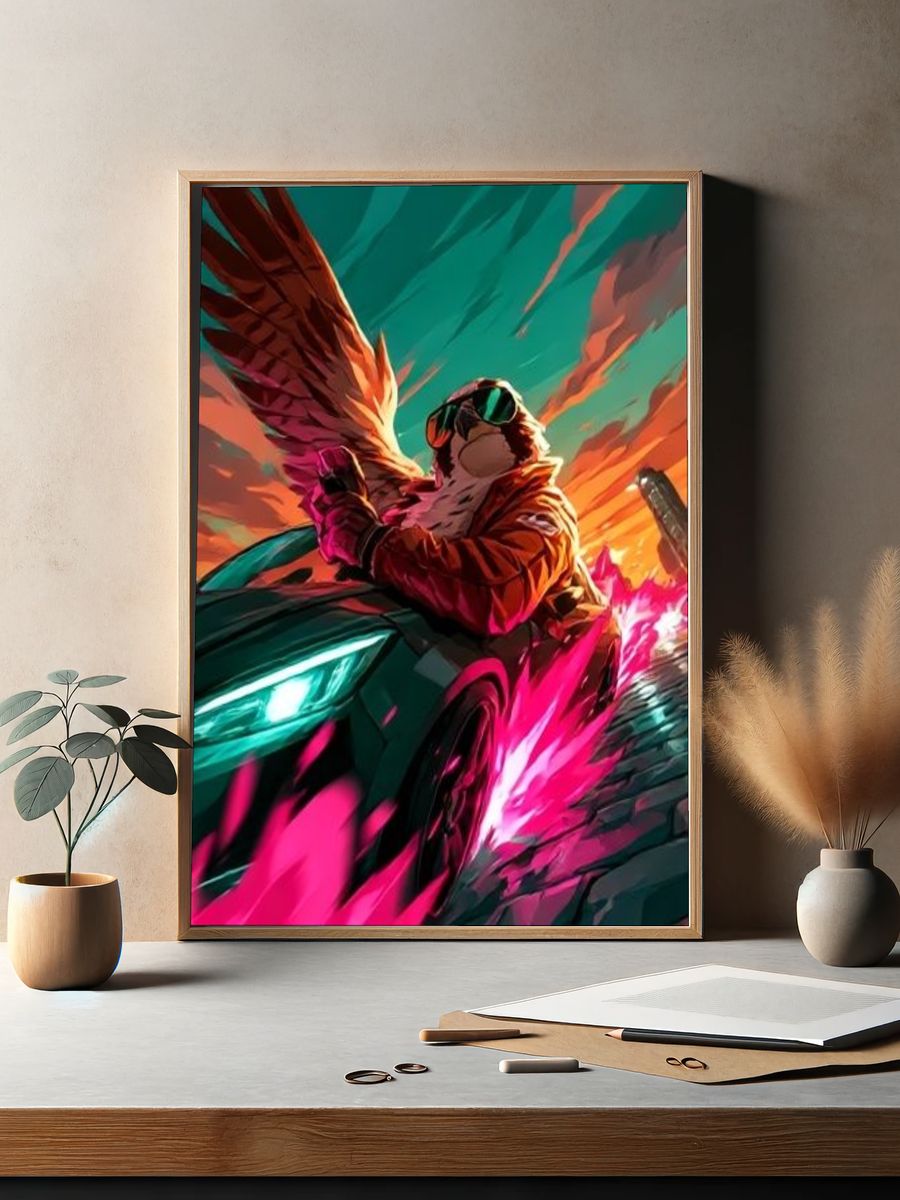 Winged Rider Digital Art Poster. — room view 2