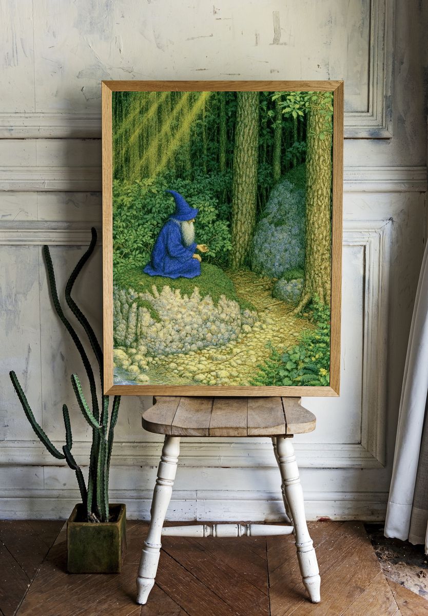 Forest Wizard Illustration Print. room preview