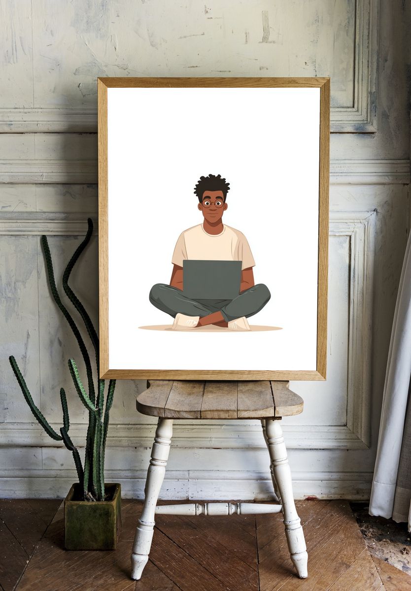 Laptop Study Character Illustration Poster. — room view 1