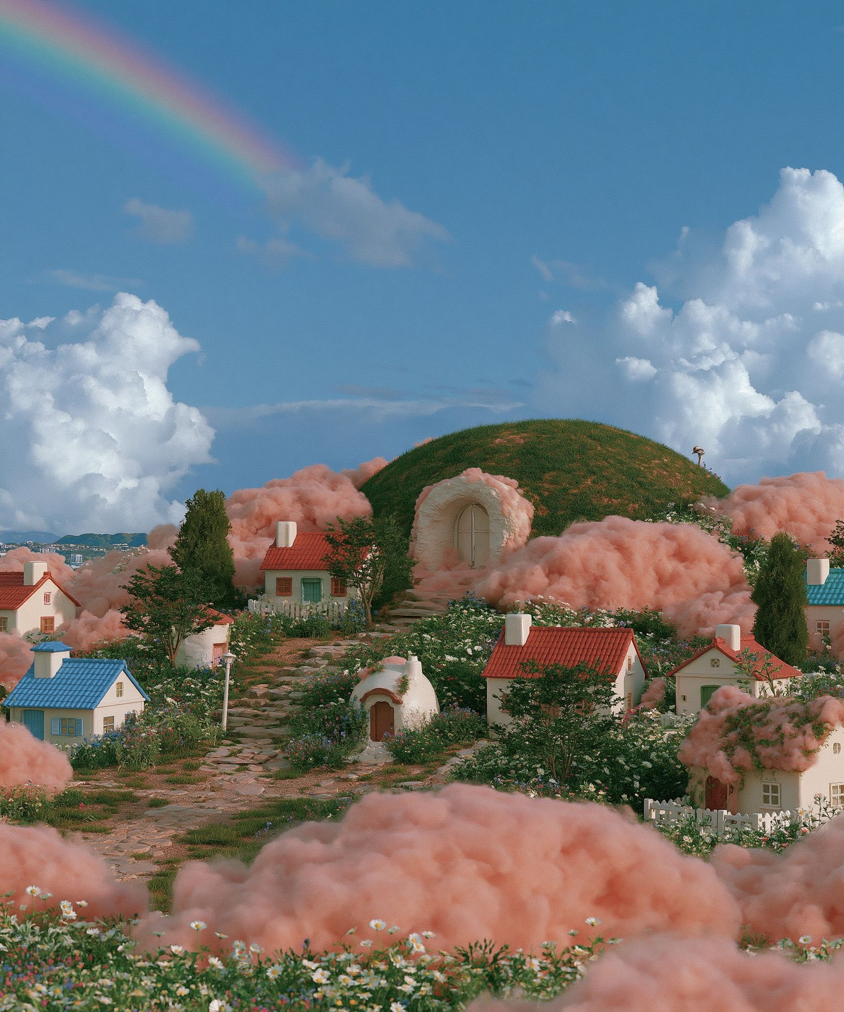 Dreamy Cloud Village Illustration Print. poster — illustration art