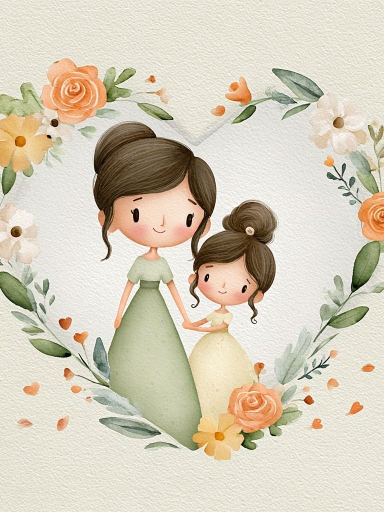Mother and Daughter Floral Watercolor Poster. poster — illustration art