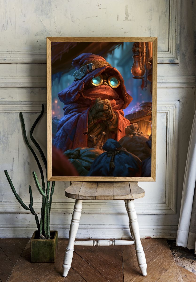 Goggled Hooded Gnome Illustration Poster. — room view 1