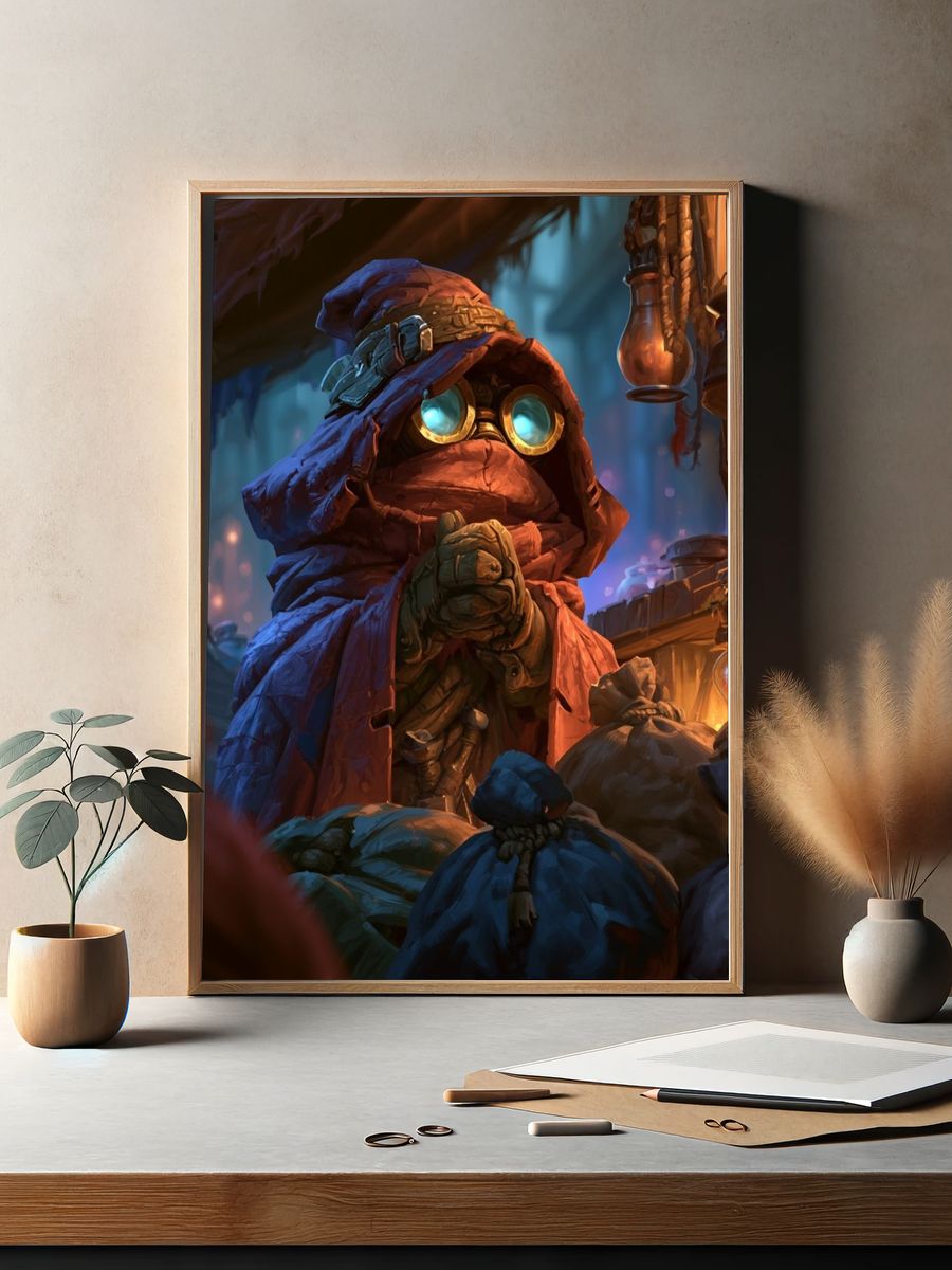 Goggled Hooded Gnome Illustration Poster. — room view 2