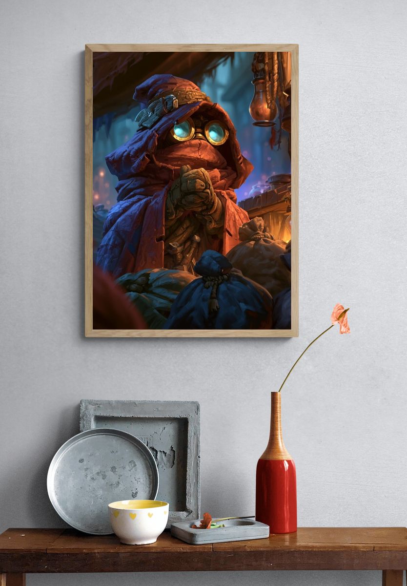 Goggled Hooded Gnome Illustration Poster. — room view 3