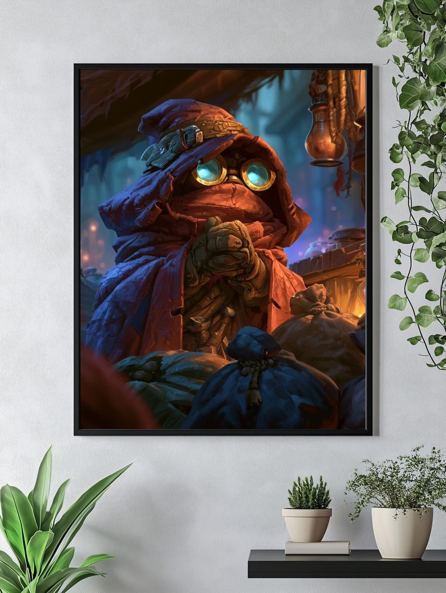 Goggled Hooded Gnome Illustration Poster. — room view 4