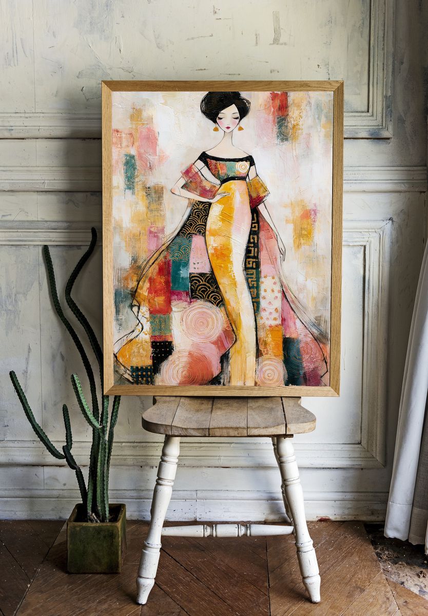Elegant Kimono Figure Illustration Poster. — room view 1