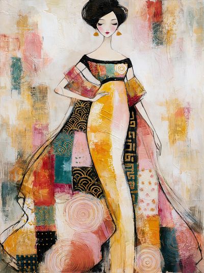 Elegant Kimono Figure Illustration Poster. poster print