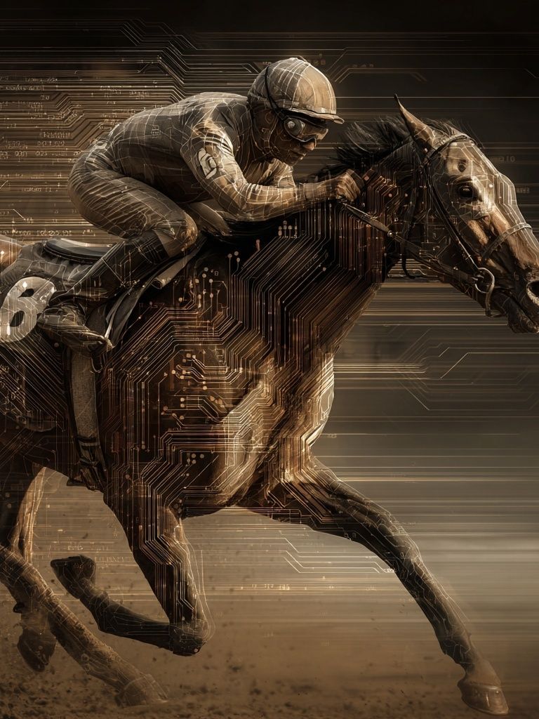 Cyber Horse Racing Illustration Poster. poster detail