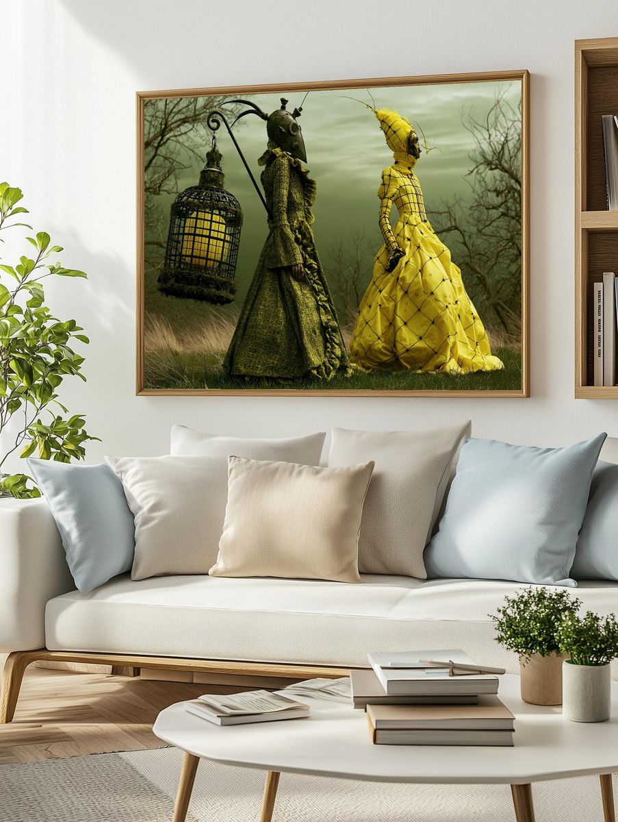 Surreal Gothic Figures Illustration Print. — room view 2