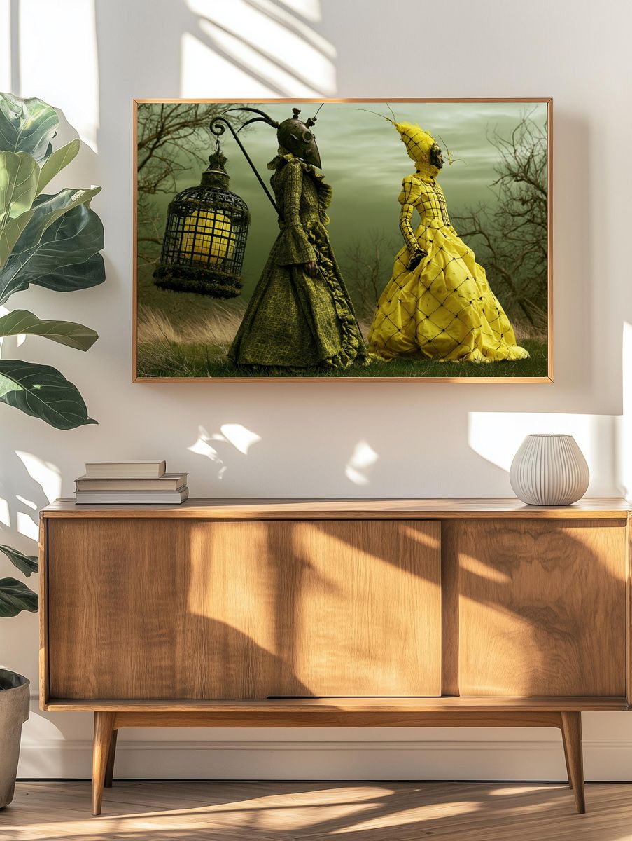 Surreal Gothic Figures Illustration Print. — room view 3