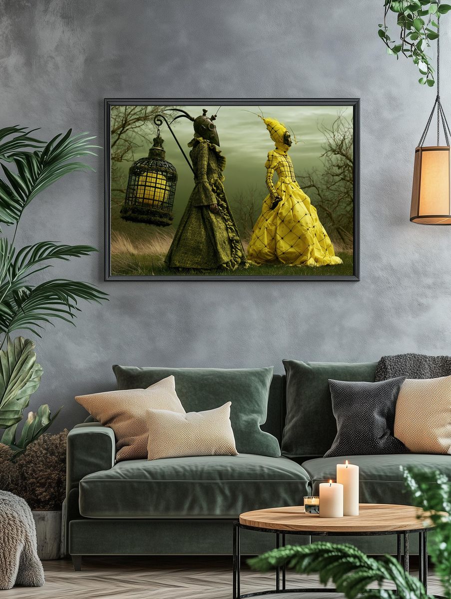 Surreal Gothic Figures Illustration Print. — room view 4