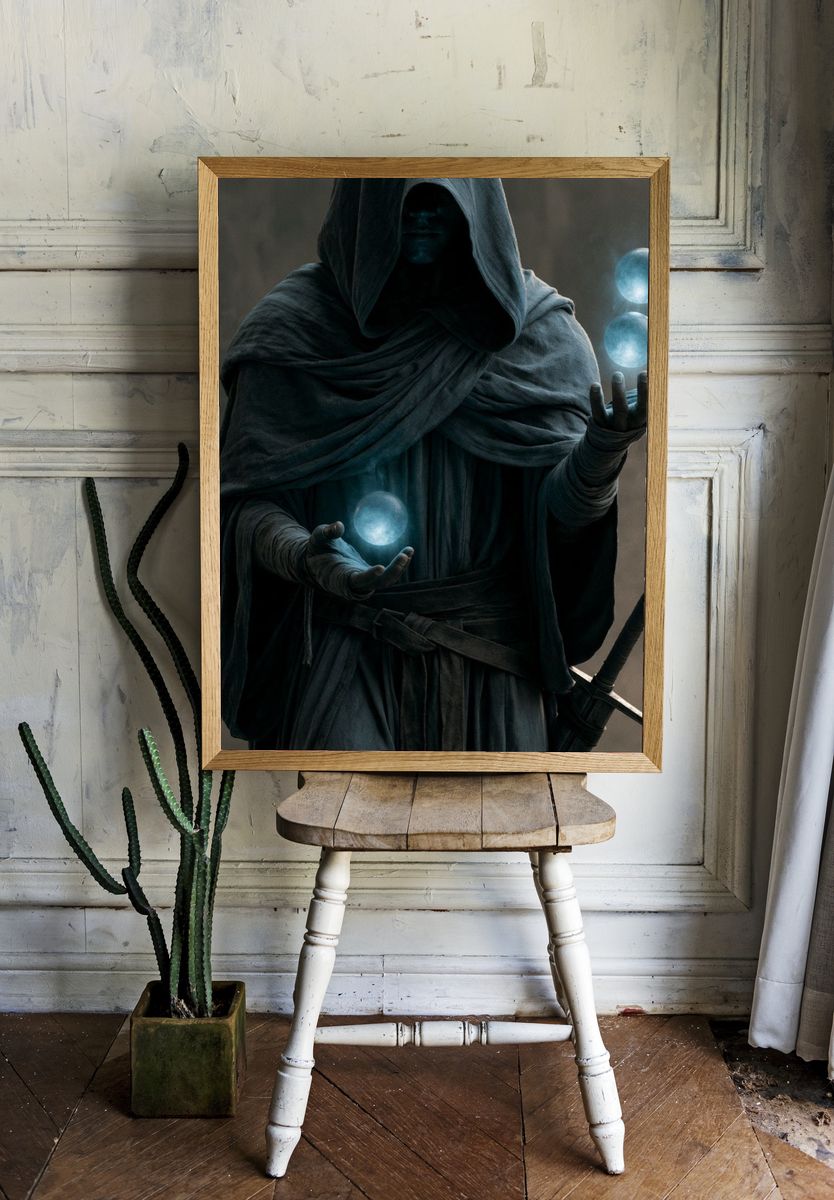 Mystic Hooded Sorcerer Fantasy Print. room preview