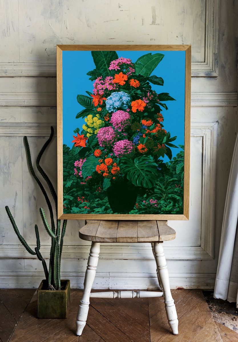 Tropical Floral Bouquet Illustration Poster. — room view 1