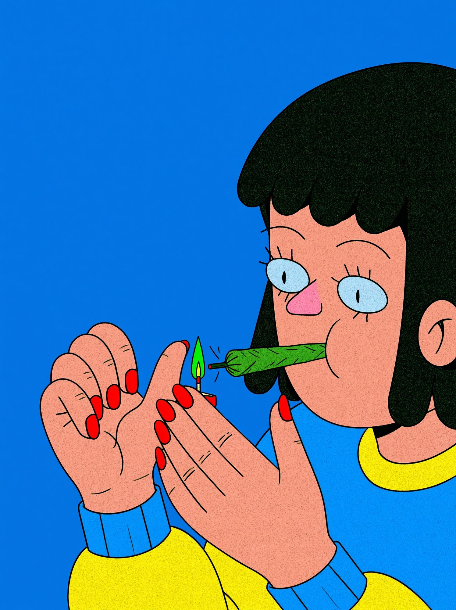 Girl Lighting Joint Cartoon Print. poster — illustration art