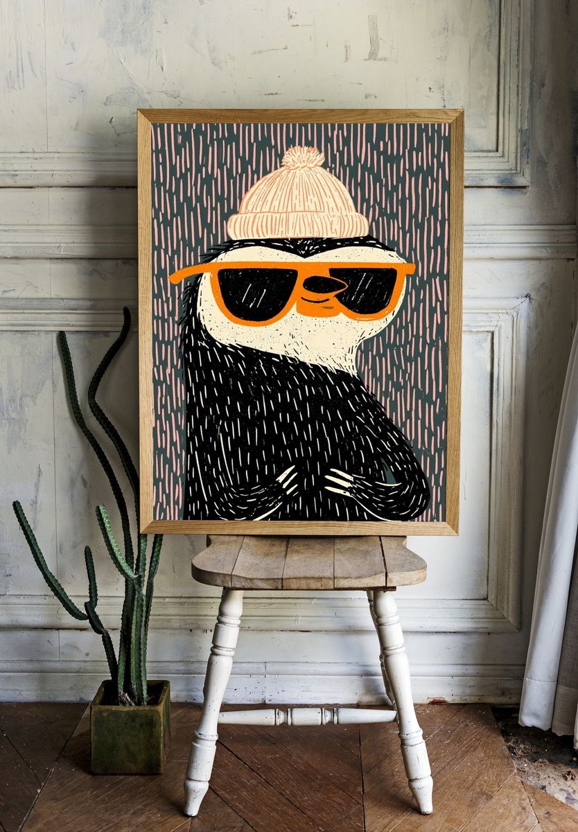 Cool Penguin Illustration Poster. — room view 1