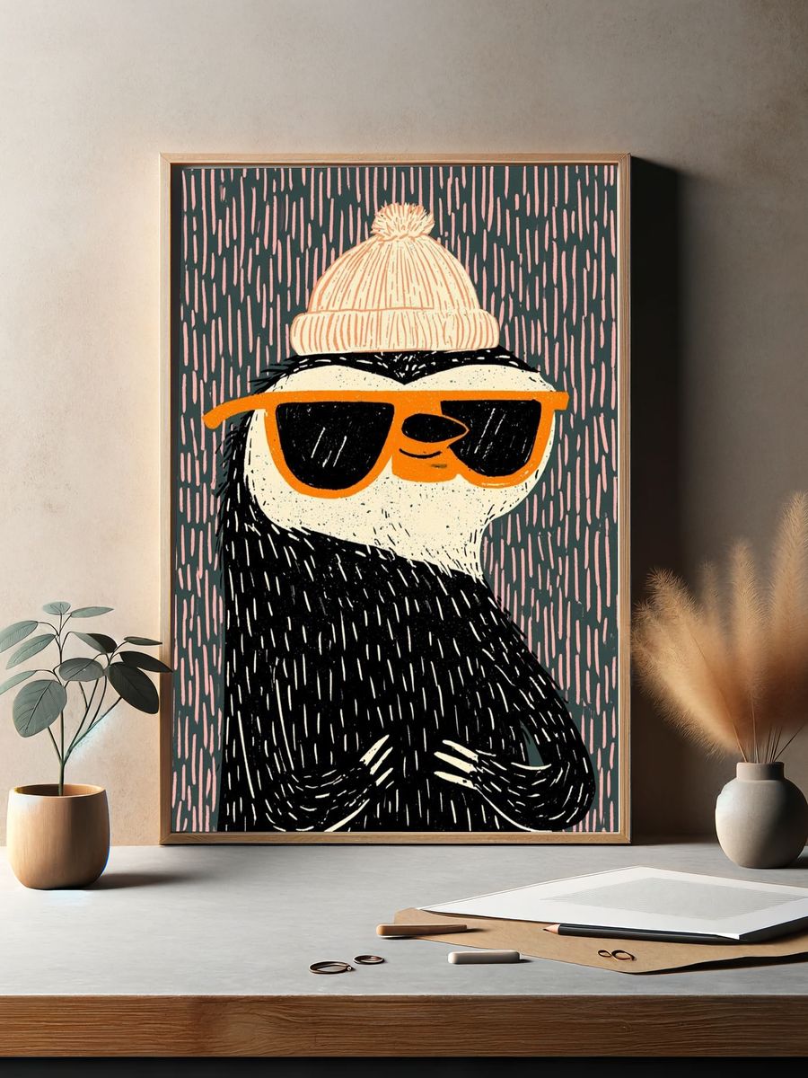Cool Penguin Illustration Poster. — room view 2