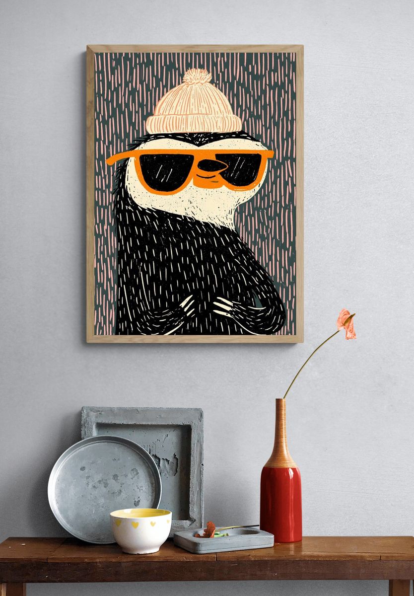 Cool Penguin Illustration Poster. — room view 3