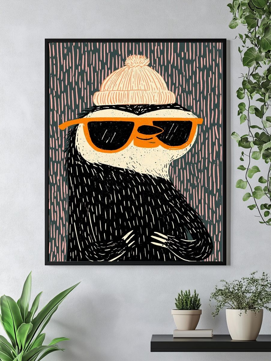 Cool Penguin Illustration Poster. — room view 4