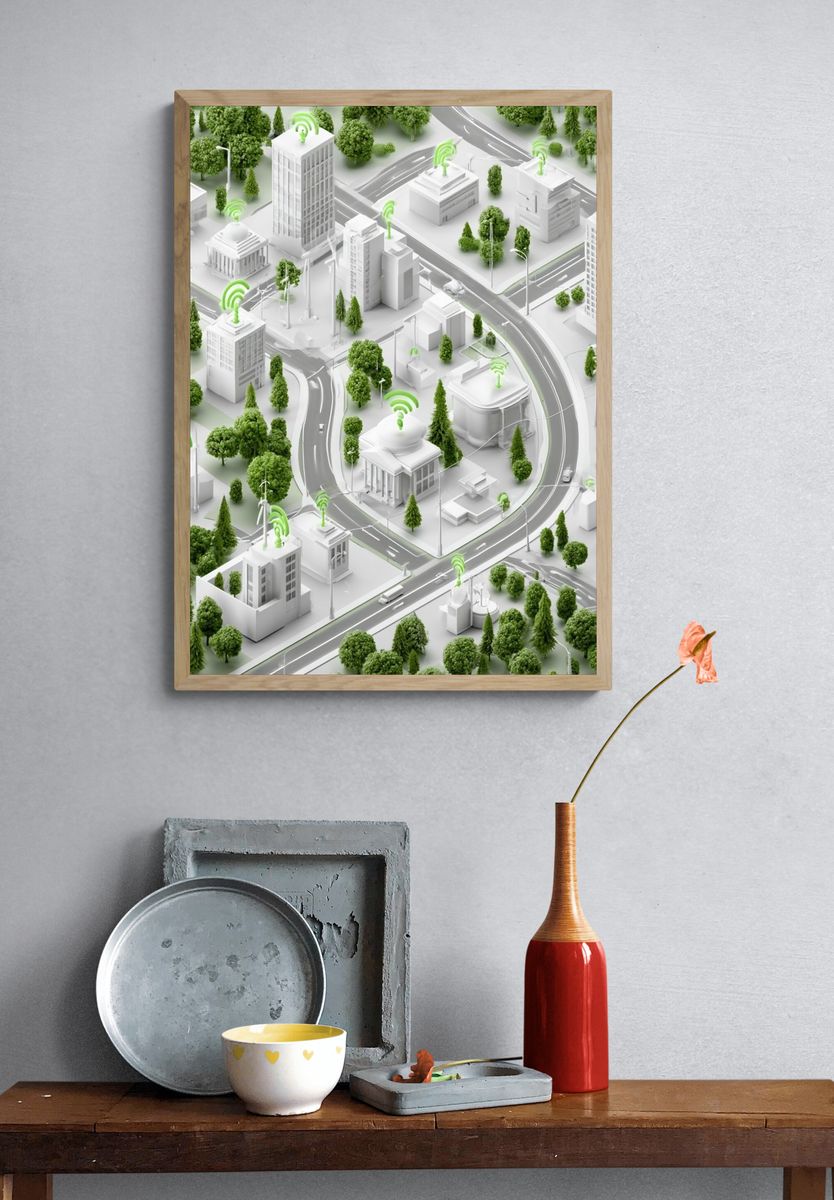 Smart Green City Illustration Poster. — room view 3