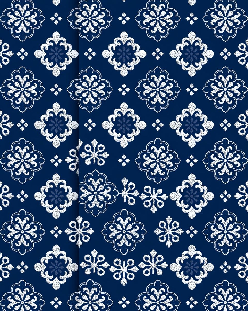 Blue Floral Tile Pattern Print. poster — illustration art