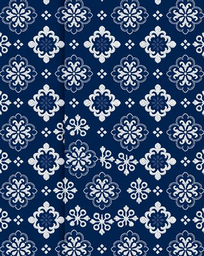 Blue Floral Tile Pattern Print.