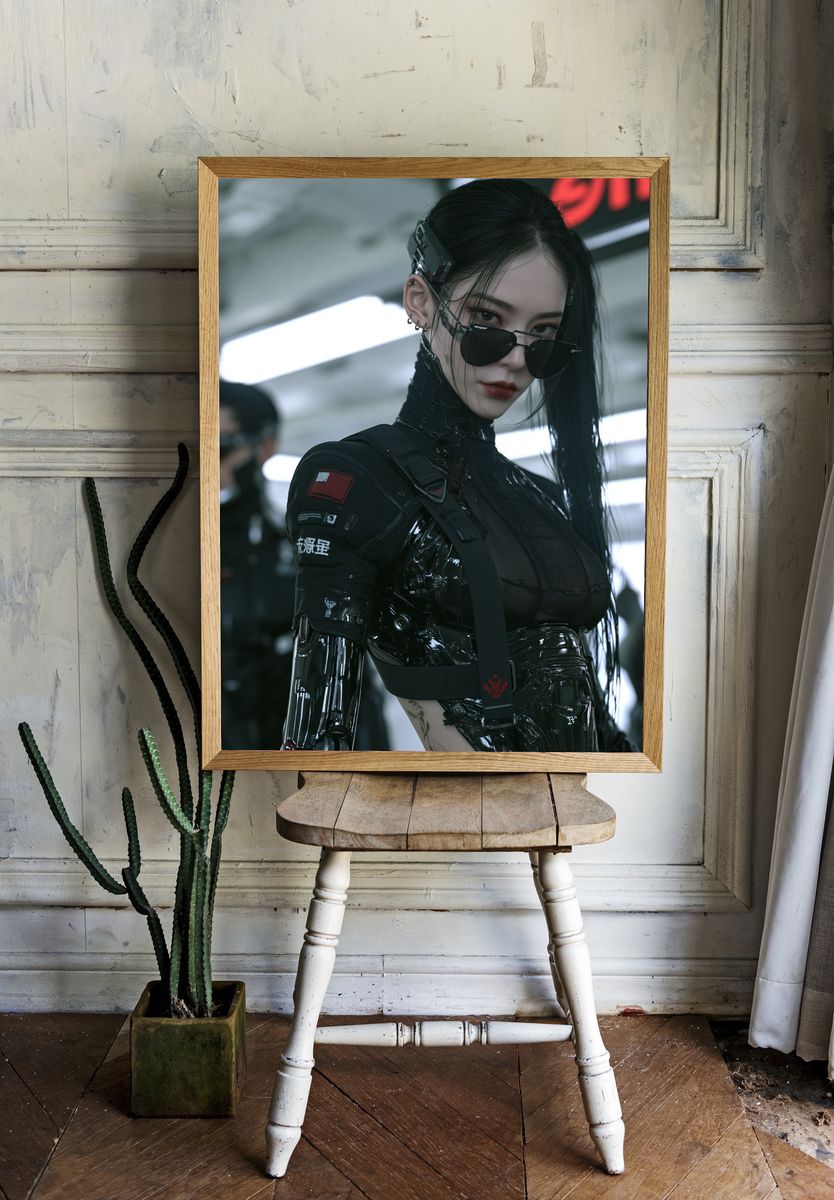 Cyberpunk Woman Portrait Print. — room view 1