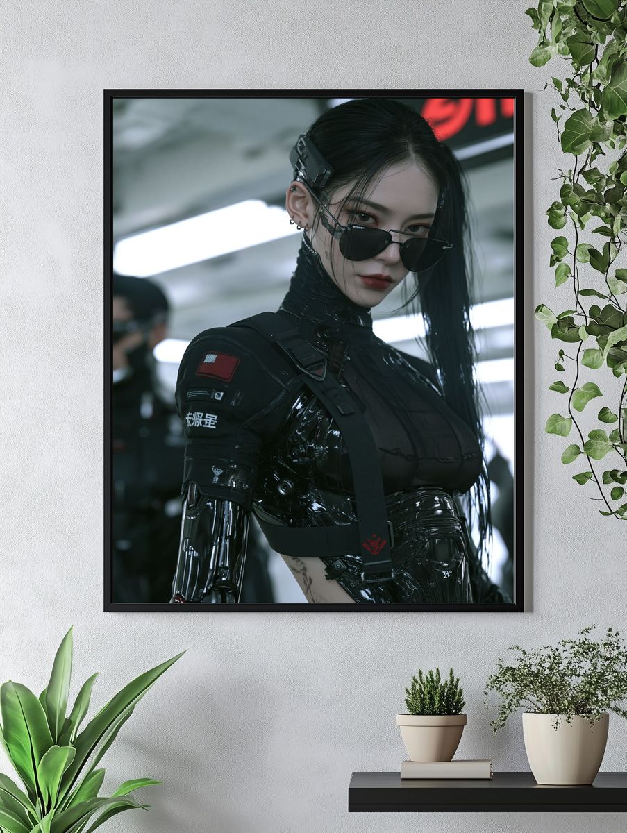 Cyberpunk Woman Portrait Print. — room view 4