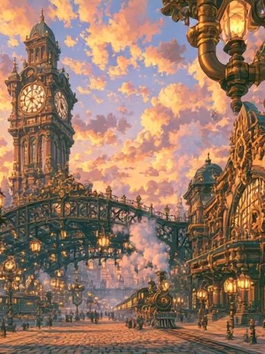 Steampunk City Clocktower Poster. poster detail