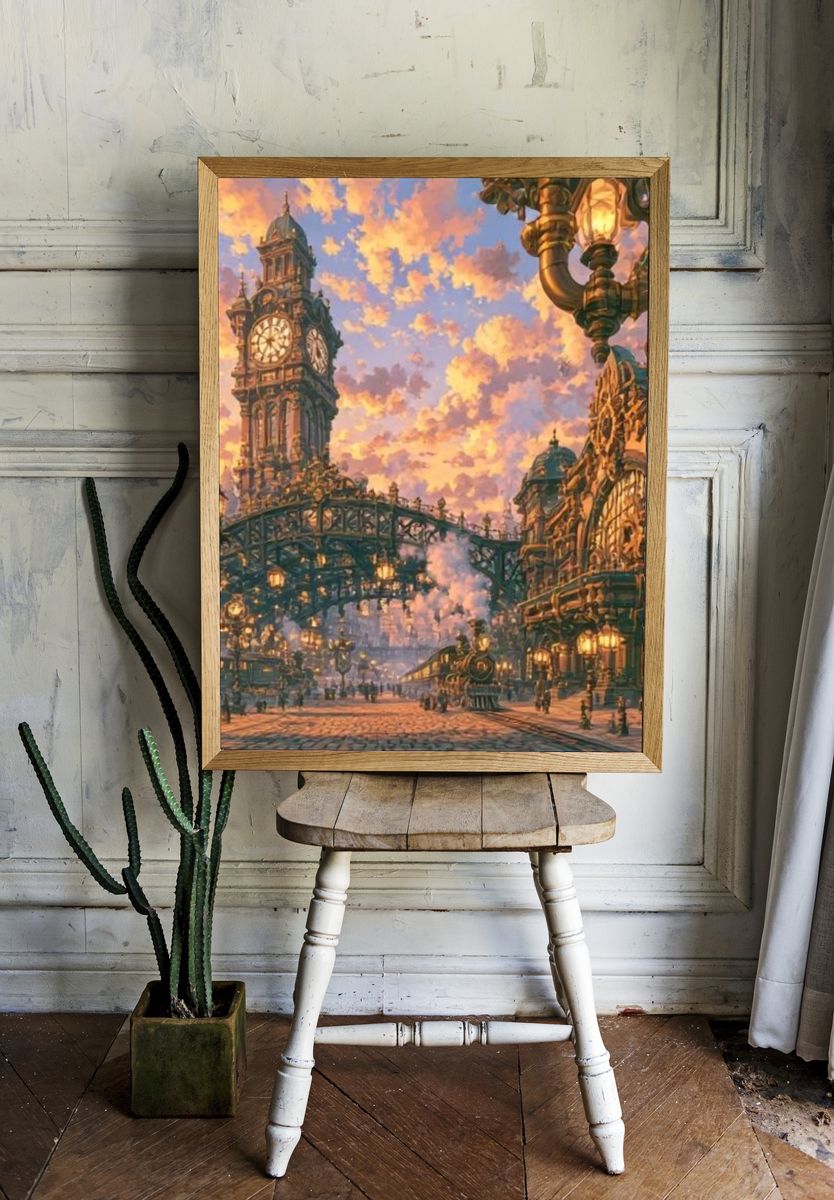 Steampunk City Clocktower Poster. room preview