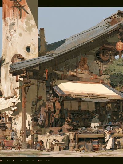 Rustic Workshop Village Illustration Poster.