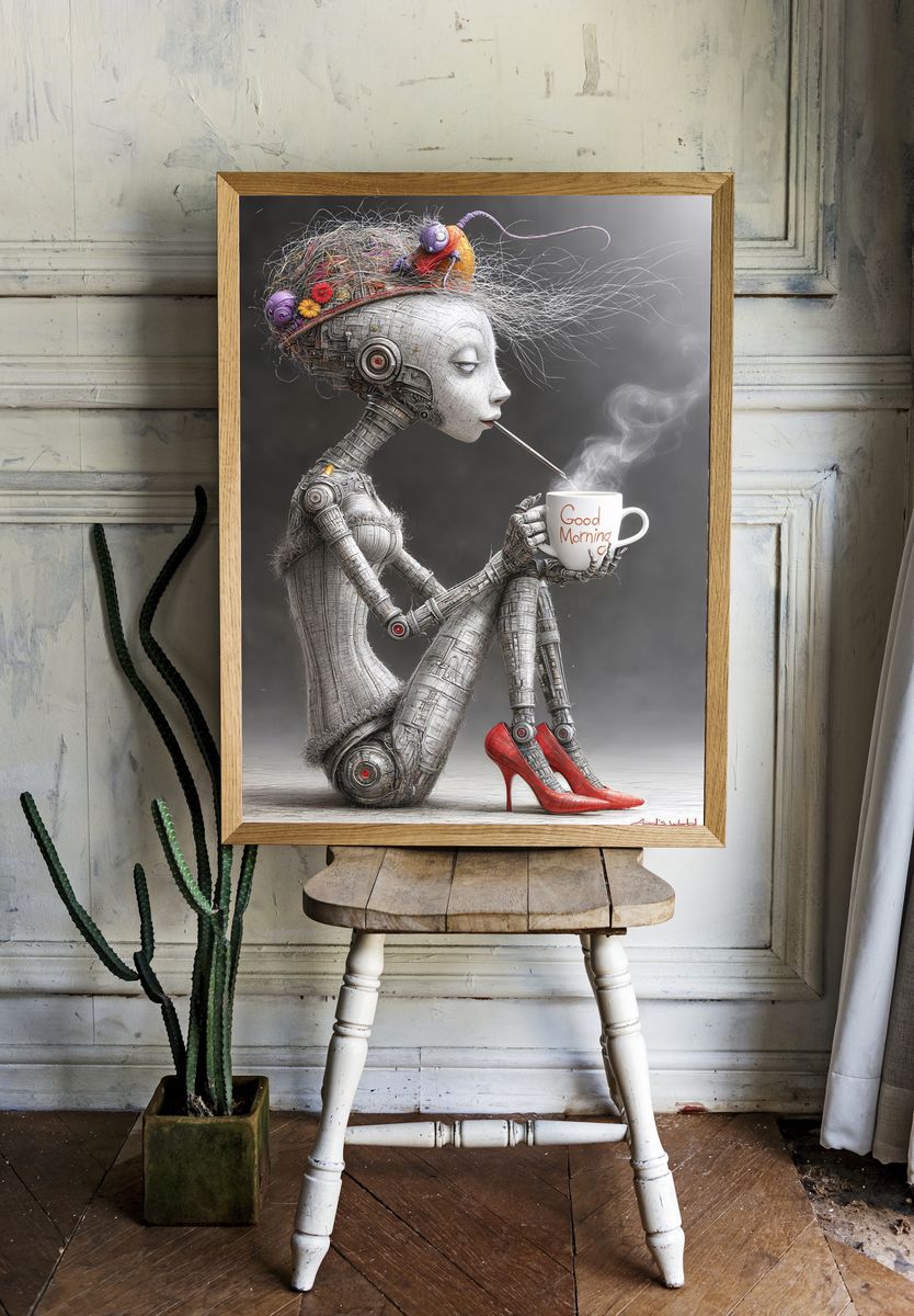 Good Morning Robot Woman Print. room preview
