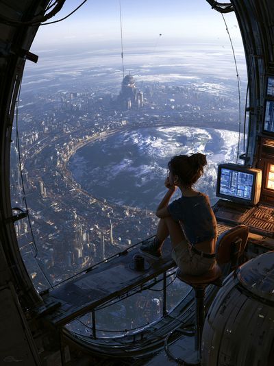 Orbital City View Sci-Fi Poster. poster print