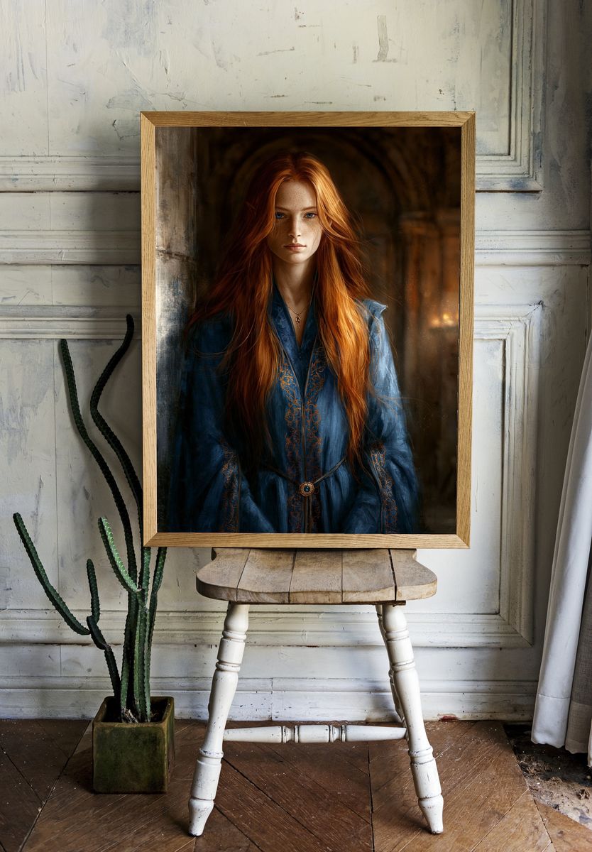 Red-Haired Fantasy Portrait Print. — room view 1
