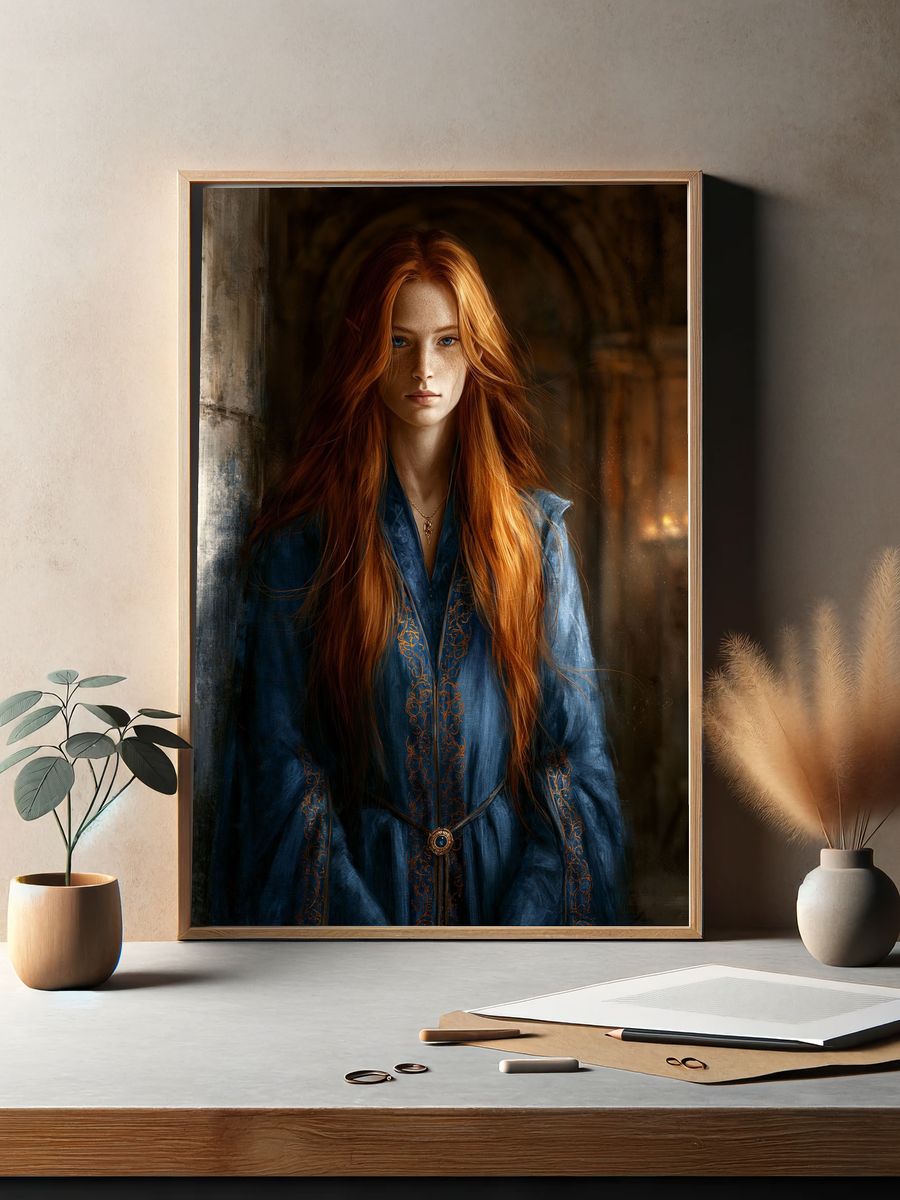 Red-Haired Fantasy Portrait Print. — room view 2